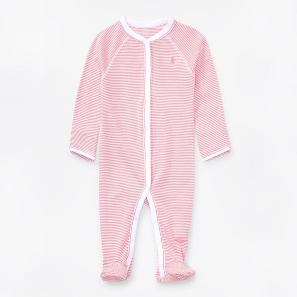 RALPH LAUREN NEWBORN STRIPED COTTON FOOTED COVERALL